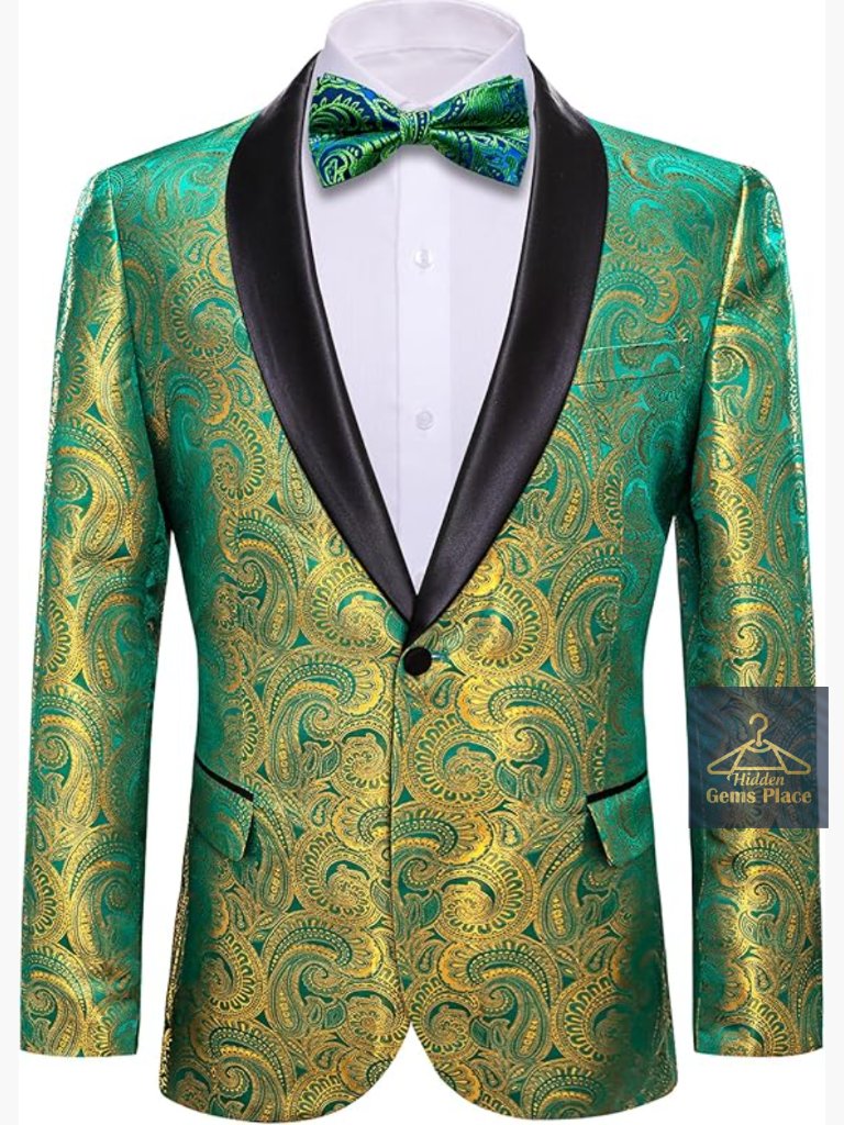 Men's Lightweight Paisley Sport Coat Blazer Shawl Collar Tuxedo Jacket